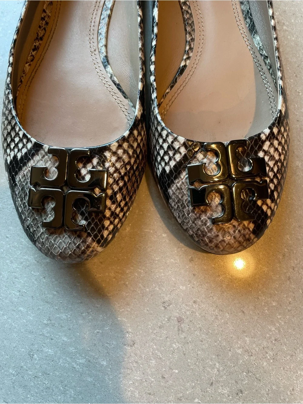 Tory Burch Lowell Snake Print Ballet Flats | Brown/Cream